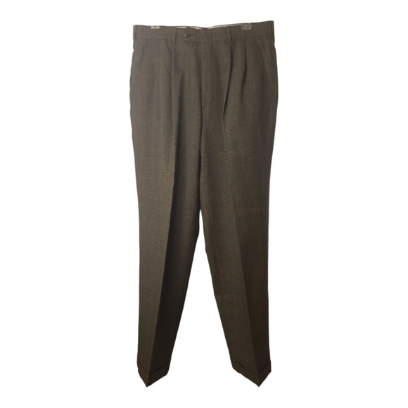 Perry Ellis Portfolio Pleated Cuffed Dress Pants in Loden Glen Plaid; Sz 33 x 30 - Picture 4 of 8